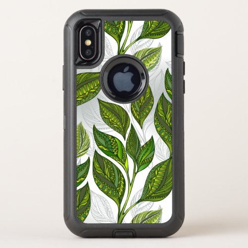 Seamless Pattern with Green Tea Leaves OtterBox Defender iPhone X Case