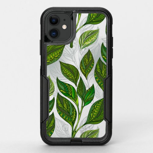 Seamless Pattern with Green Tea Leaves OtterBox Commuter iPhone 11 Case