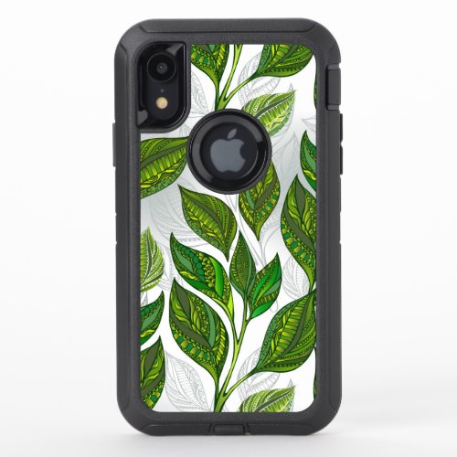 Seamless Pattern with Green Tea Leaves OtterBox Defender iPhone XR Case