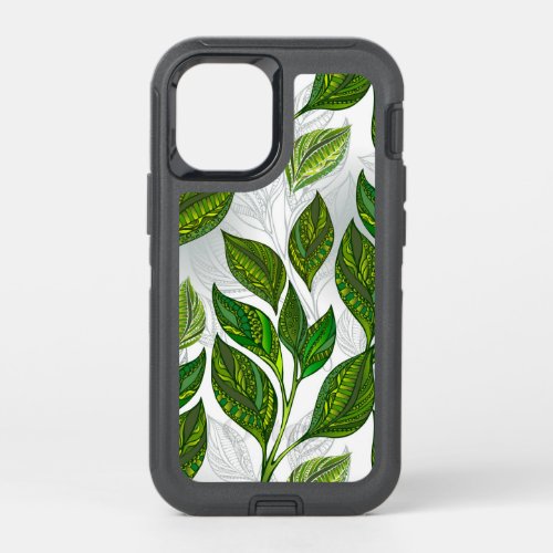 Seamless Pattern with Green Tea Leaves OtterBox Defender iPhone 12 Mini Case