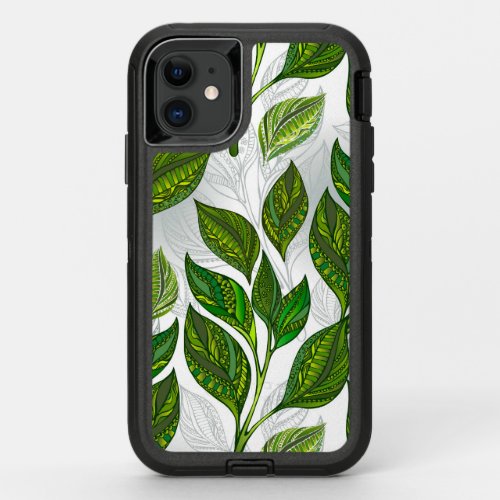 Seamless Pattern with Green Tea Leaves OtterBox Defender iPhone 11 Case