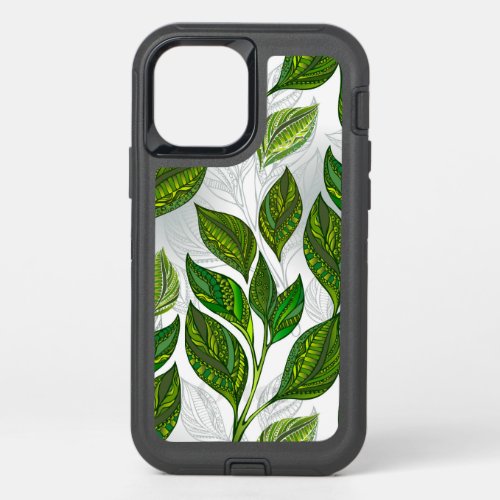 Seamless Pattern with Green Tea Leaves OtterBox Defender iPhone 12 Pro Case