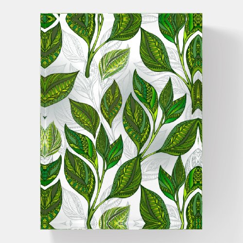 Seamless Pattern with Green Tea Leaves Paperweight