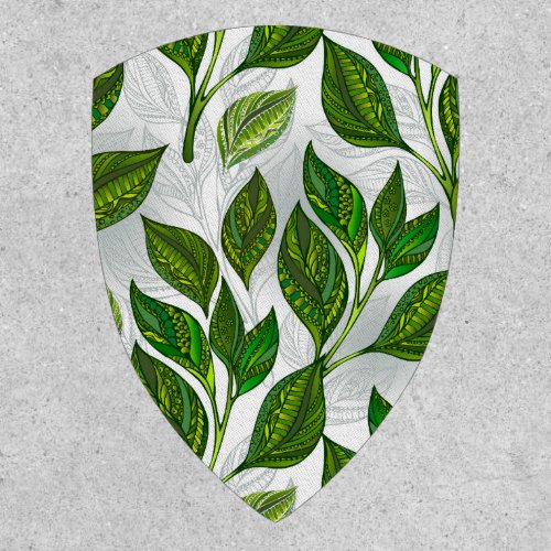 Seamless Pattern with Green Tea Leaves Patch