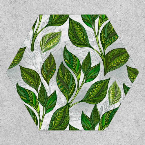 Seamless Pattern with Green Tea Leaves Patch