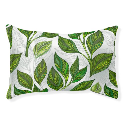 Seamless Pattern with Green Tea Leaves Pet Bed