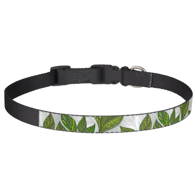 Seamless Pattern with Green Tea Leaves Pet Collar (Front)
