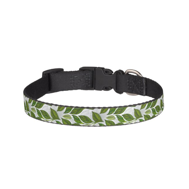 Seamless Pattern with Green Tea Leaves Pet Collar (Front)