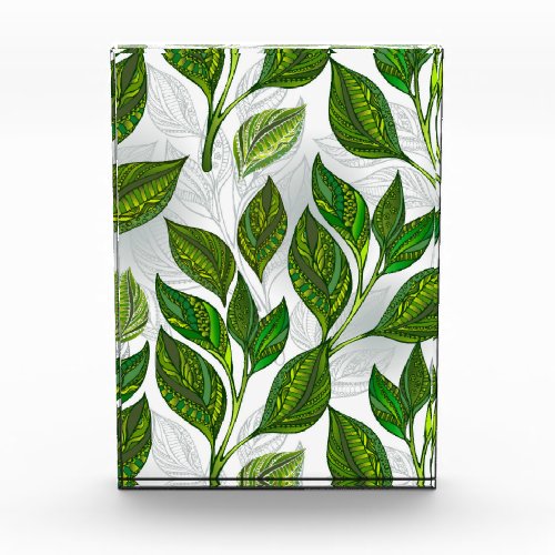 Seamless Pattern with Green Tea Leaves Photo Block