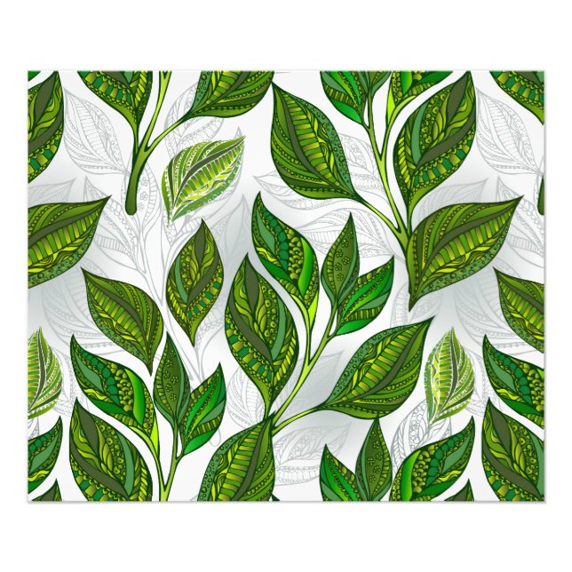 Seamless Pattern with Green Tea Leaves Photo Print (Front)