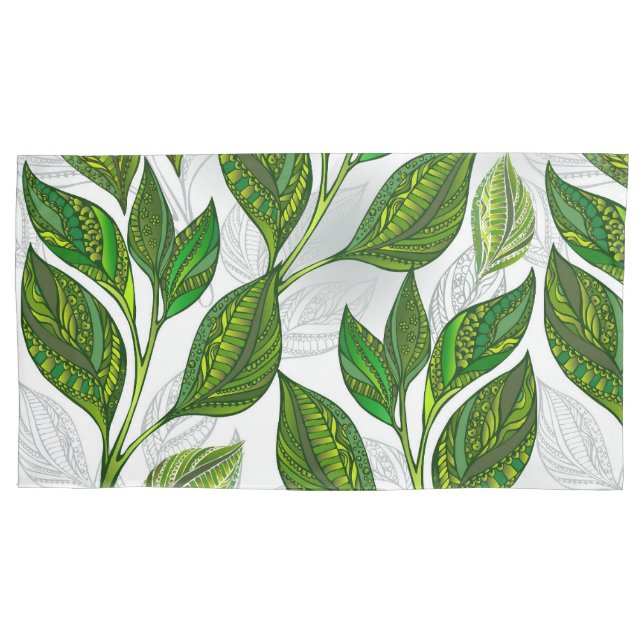 Seamless Pattern with Green Tea Leaves Pillow Case (Front)