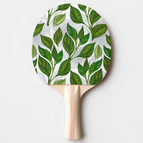 Seamless Pattern with Green Tea Leaves Ping Pong Paddle