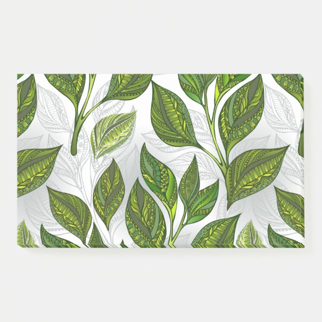 Seamless Pattern with Green Tea Leaves Post-it Notes (Front)