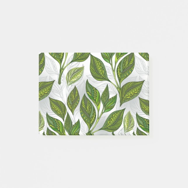 Seamless Pattern with Green Tea Leaves Post-it Notes (Front)