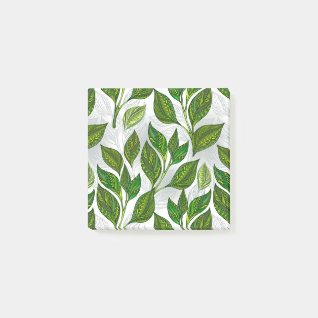Seamless Pattern with Green Tea Leaves Post-it Notes (Front)