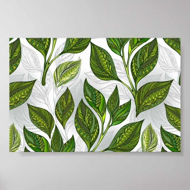 Seamless Pattern with Green Tea Leaves Poster (Front)