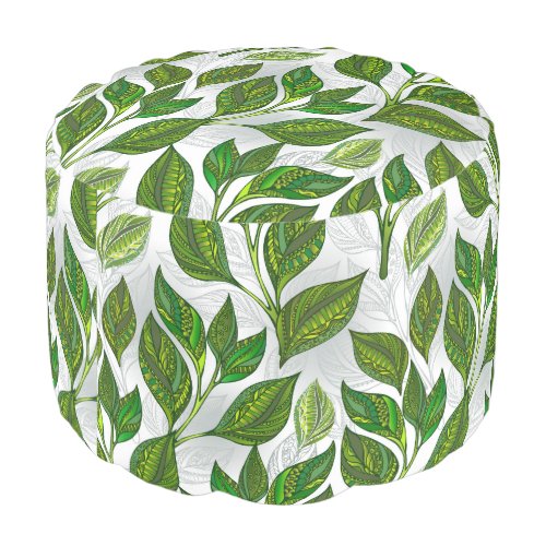 Seamless Pattern with Green Tea Leaves Pouf