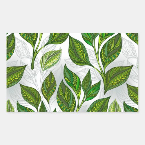 Seamless Pattern with Green Tea Leaves Rectangular Sticker
