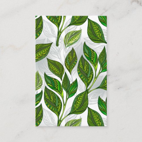 Seamless Pattern with Green Tea Leaves Referral Card