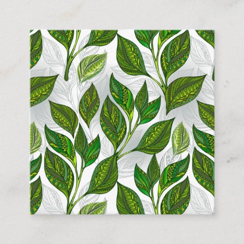 Seamless Pattern with Green Tea Leaves Referral Card