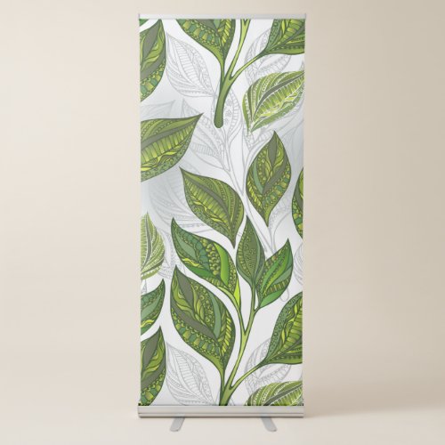 Seamless Pattern with Green Tea Leaves Retractable Banner