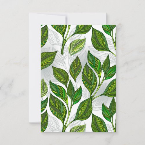 Seamless Pattern with Green Tea Leaves RSVP Card