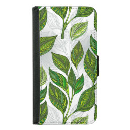 Seamless Pattern with Green Tea Leaves Samsung Galaxy S5 Wallet Case