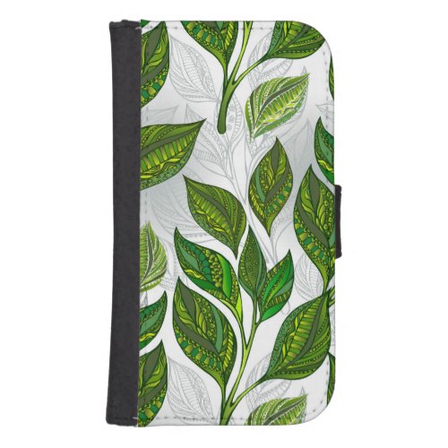 Seamless Pattern with Green Tea Leaves Galaxy S4 Wallet Case