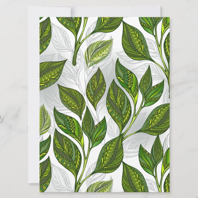Seamless Pattern with Green Tea Leaves Save The Date (Front)