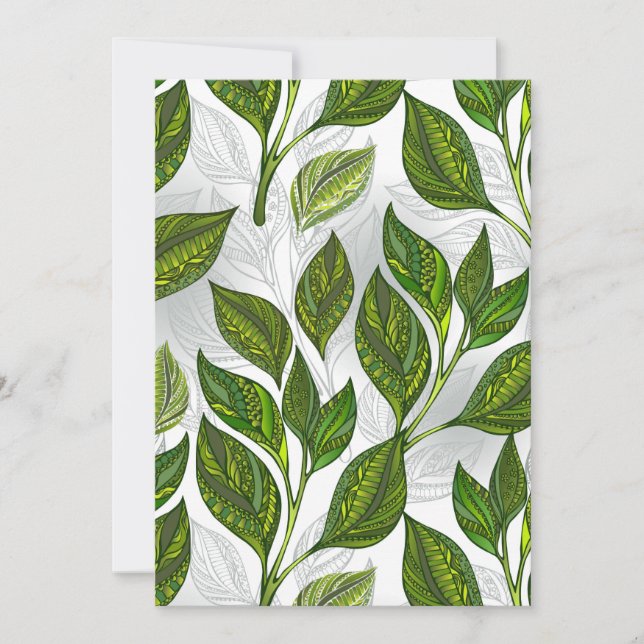 Seamless Pattern with Green Tea Leaves Save The Date (Front)