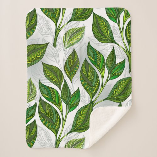 Seamless Pattern with Green Tea Leaves Sherpa Blanket