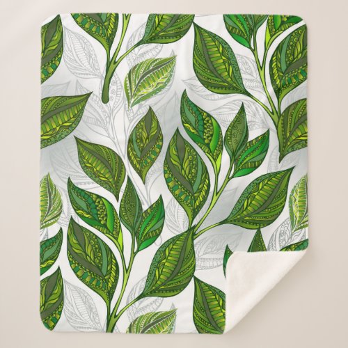 Seamless Pattern with Green Tea Leaves Sherpa Blanket