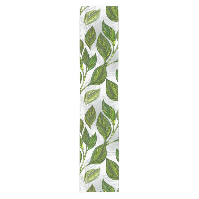 Seamless Pattern with Green Tea Leaves Short Table Runner (Front)