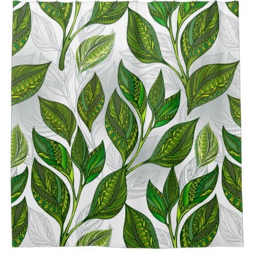 Seamless Pattern with Green Tea Leaves Shower Curtain