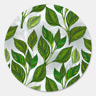 Seamless Pattern with Green Tea Leaves Sign