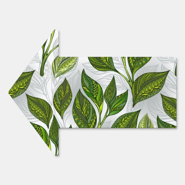 Seamless Pattern with Green Tea Leaves Sign (Front)