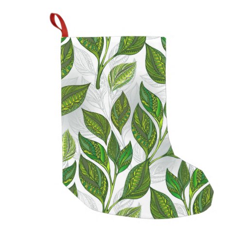 Seamless Pattern with Green Tea Leaves Small Christmas Stocking