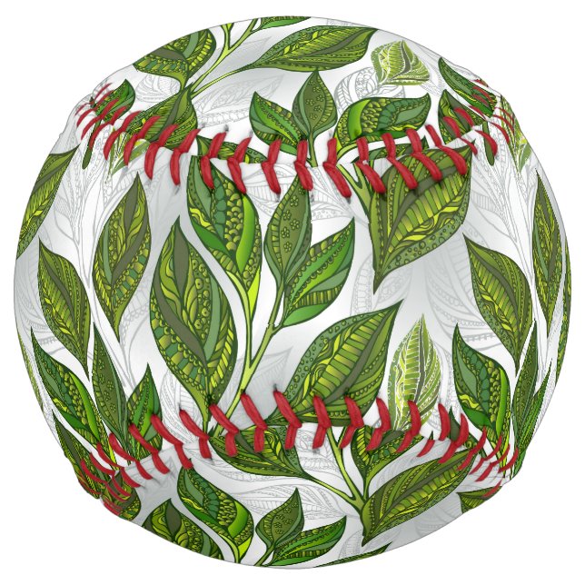 Seamless Pattern with Green Tea Leaves Softball (Front)