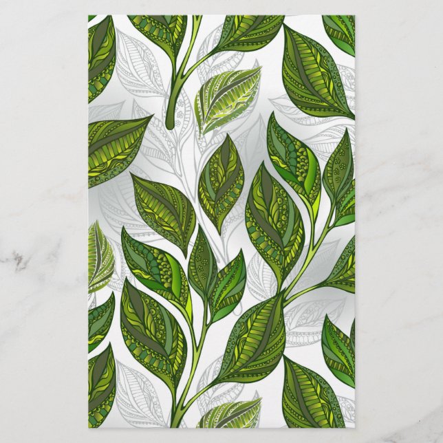 Seamless Pattern with Green Tea Leaves Stationery (Front)