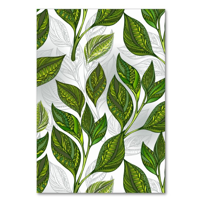 Seamless Pattern with Green Tea Leaves Table Number (Front)