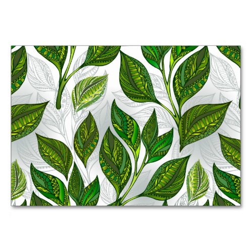 Seamless Pattern with Green Tea Leaves Table Number