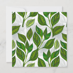 Seamless Pattern with Green Tea Leaves Thank You Card