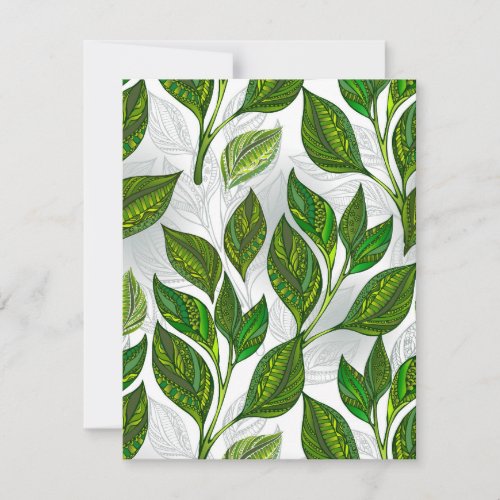 Seamless Pattern with Green Tea Leaves Thank You Card
