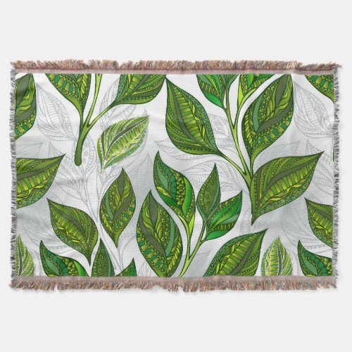 Seamless Pattern with Green Tea Leaves Throw Blanket