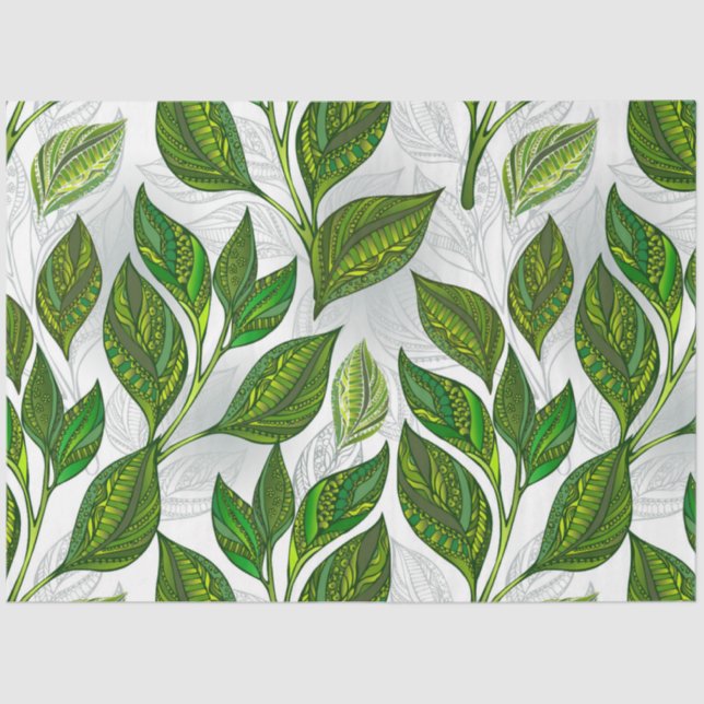 Seamless Pattern with Green Tea Leaves Tissue Paper (Front)