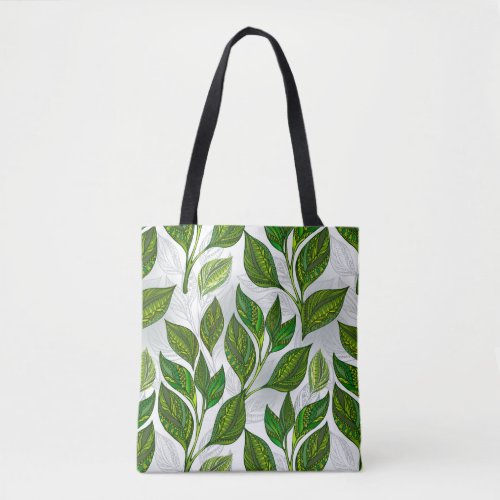 Seamless Pattern with Green Tea Leaves Tote Bag