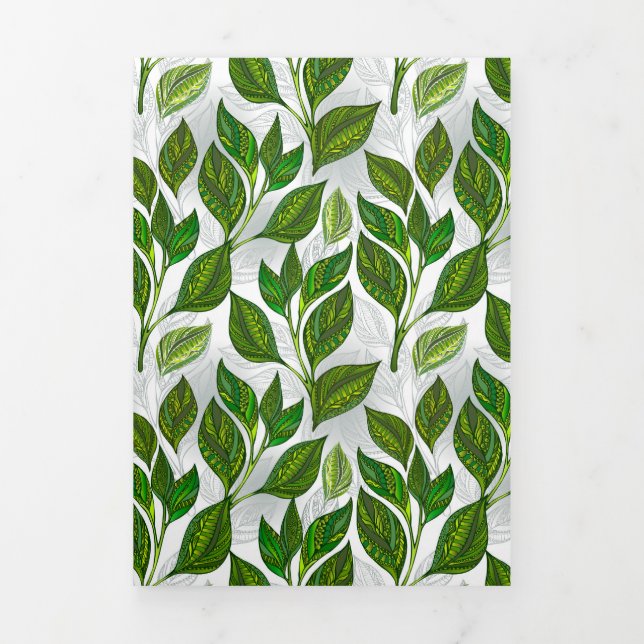 Seamless Pattern with Green Tea Leaves Tri-Fold Card (Cover)