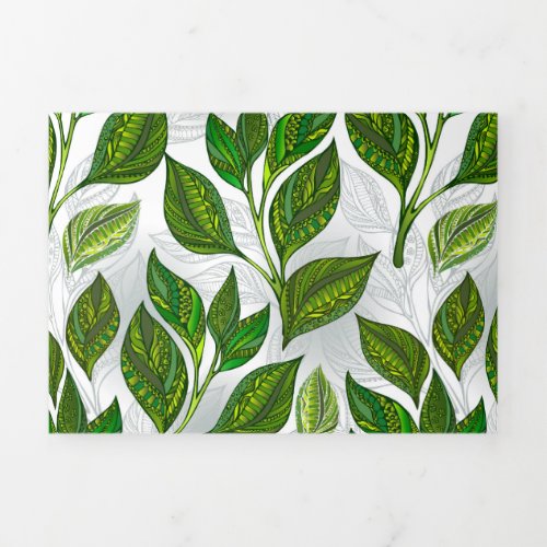 Seamless Pattern with Green Tea Leaves Tri_Fold Holiday Card