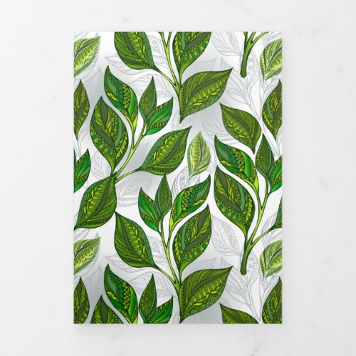 Seamless Pattern with Green Tea Leaves Tri_Fold Holiday Card