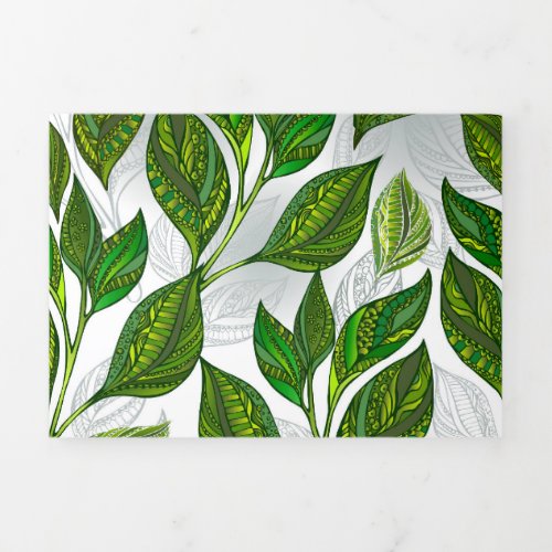 Seamless Pattern with Green Tea Leaves Tri_Fold Invitation